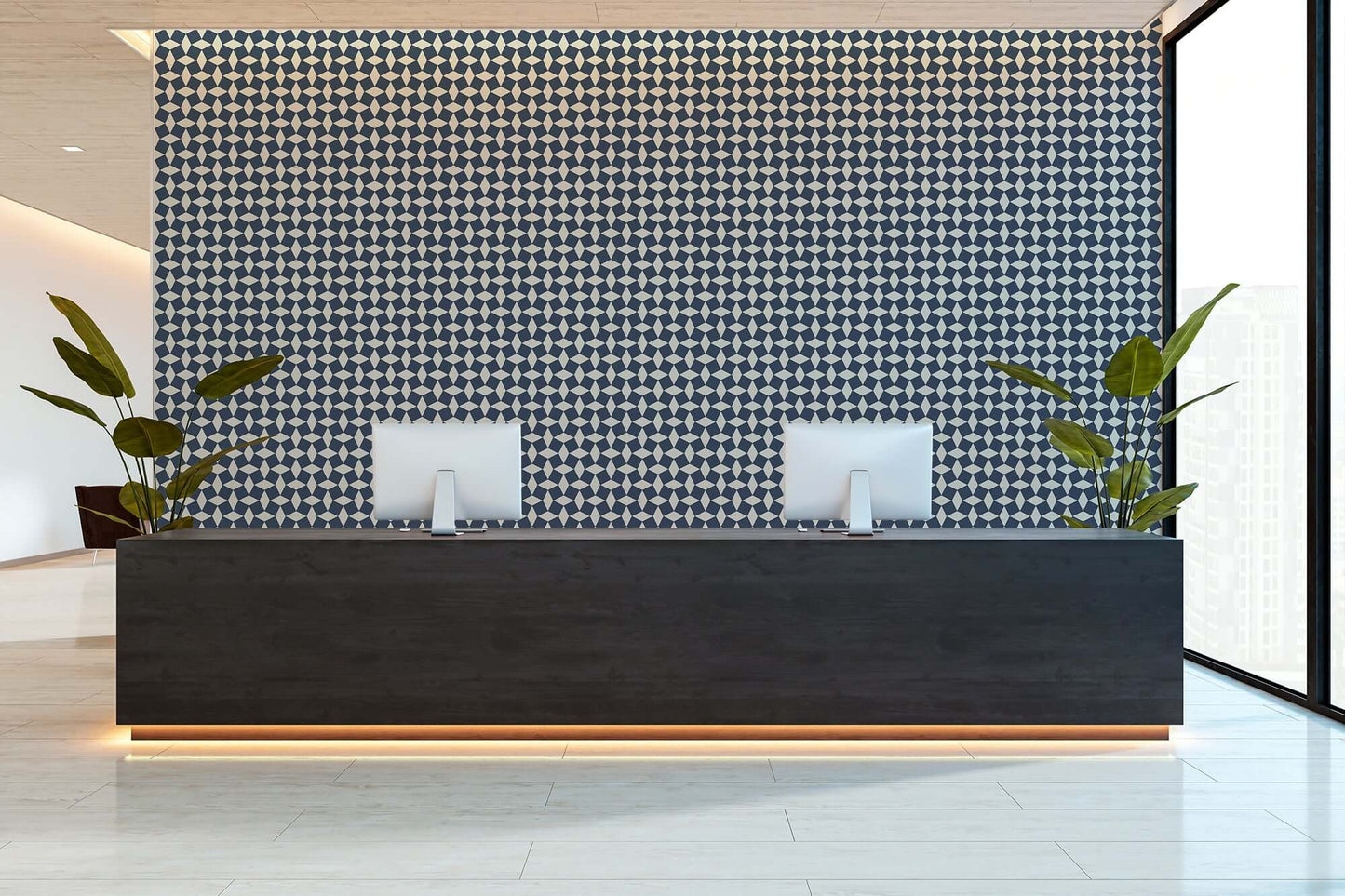 Mitchell Black Tailored Check Wallpaper - Oxford Blue