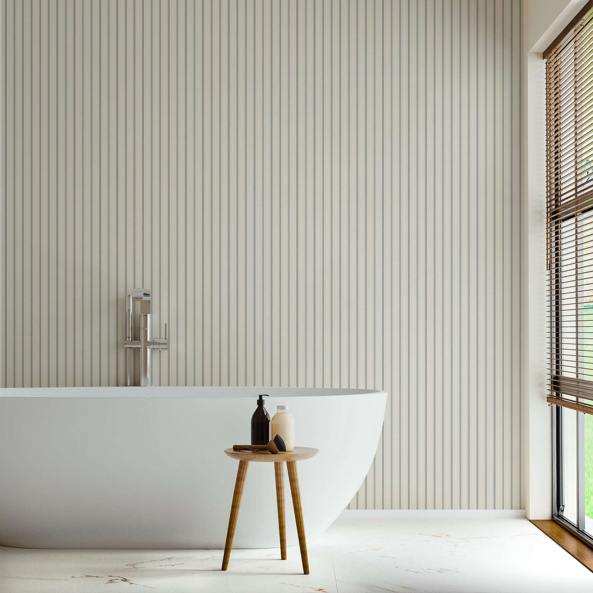 Mitchell Black Tailored Stripe Wallpaper - Oxford Blue