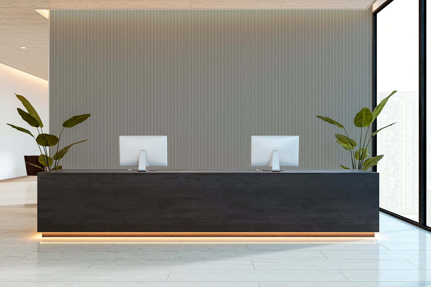 Mitchell Black Tailored Stripe Wallpaper - Walnut