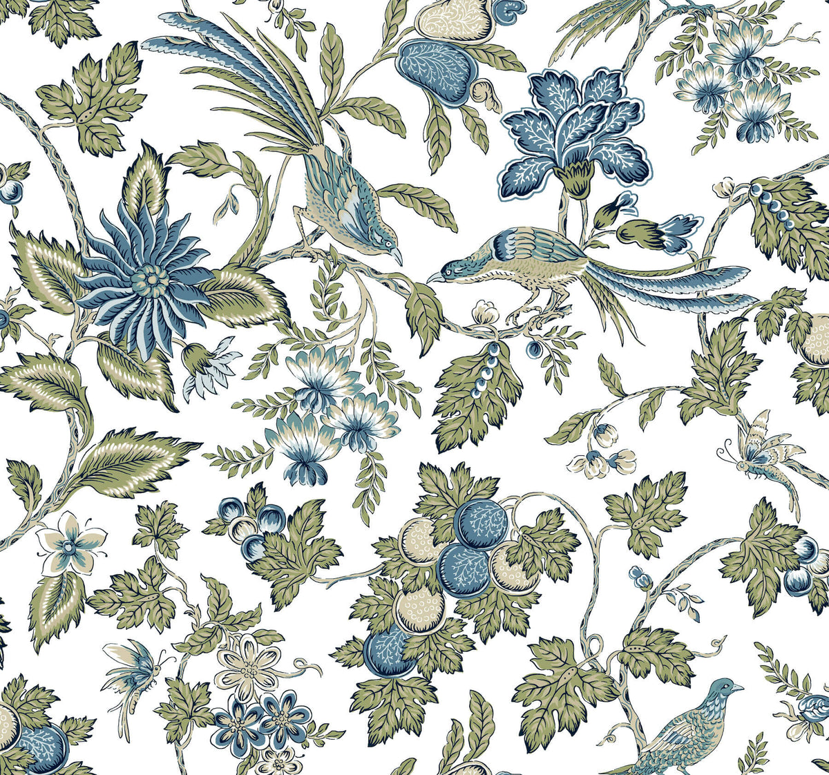 Antonina Vella Jardin Parterre Wallpaper Sample - Sage & Indigo