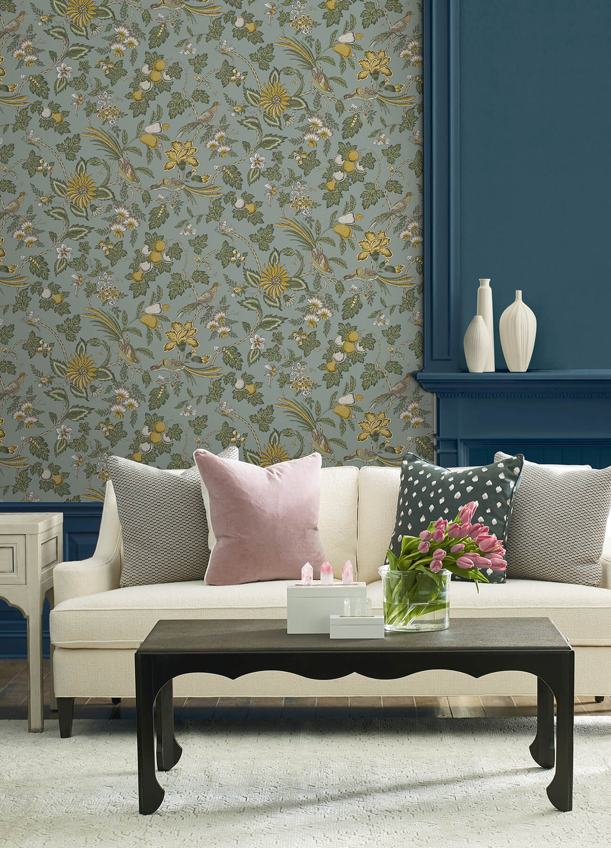 Antonina Vella Jardin Parterre Wallpaper Sample - Blue Dawn