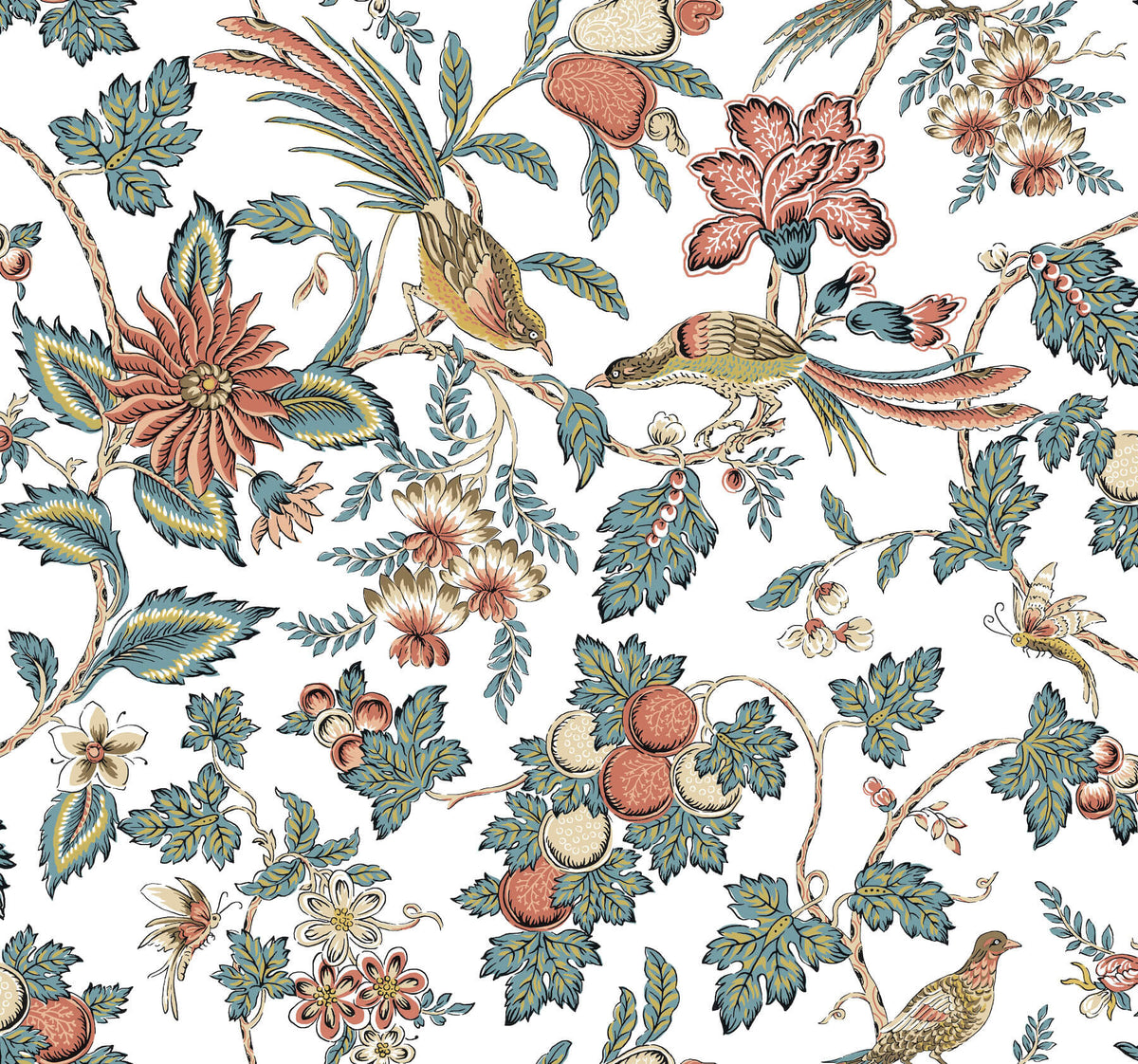 Antonina Vella Jardin Parterre Wallpaper Sample - Cornflower & Ginger