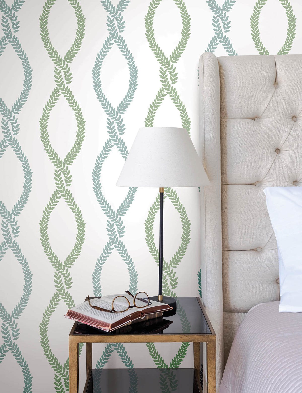 Antonina Vella Jardin Laureate Wallpaper Sample - Blue & Green
