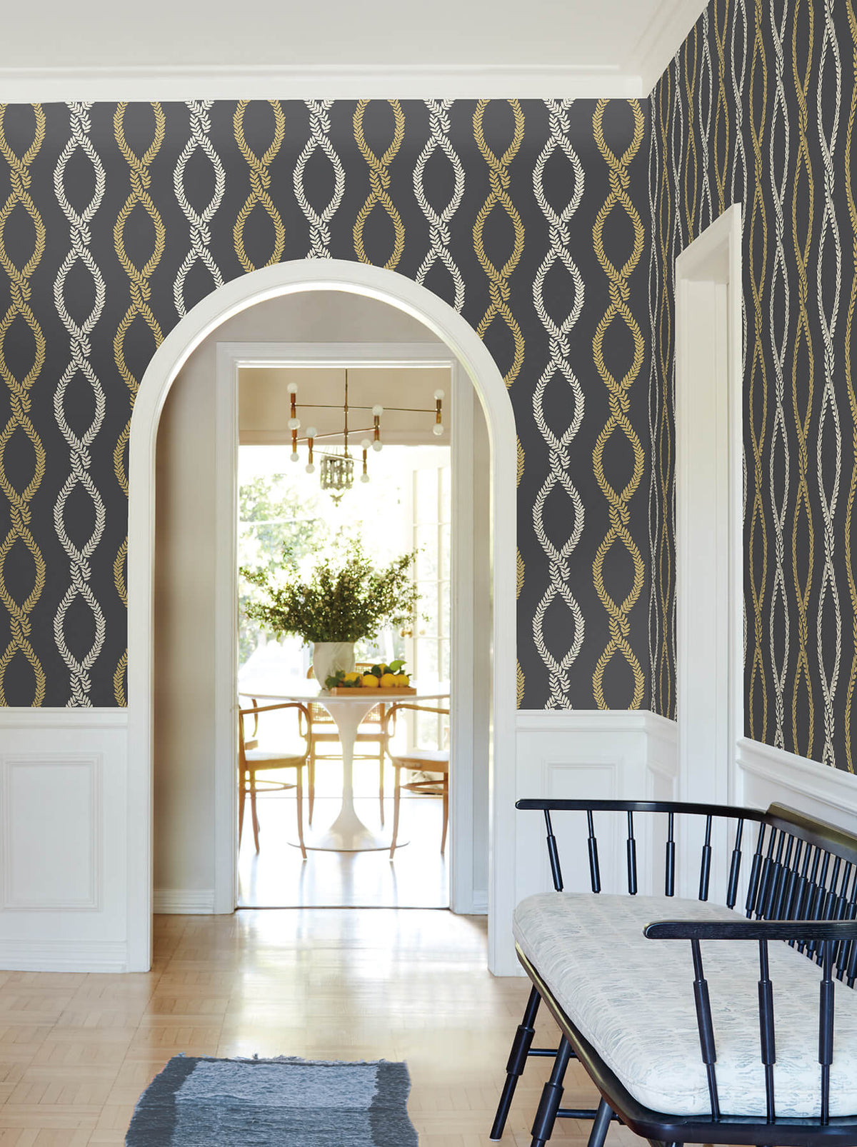 Antonina Vella Jardin Laureate Wallpaper Sample - Off Black