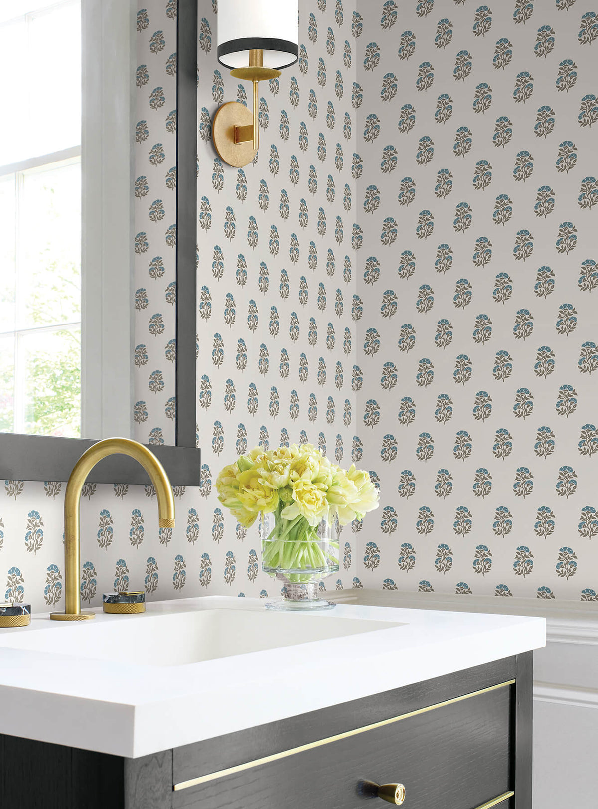 Antonina Vella Jardin Sylvie Wallpaper Sample - Aegean & Mink