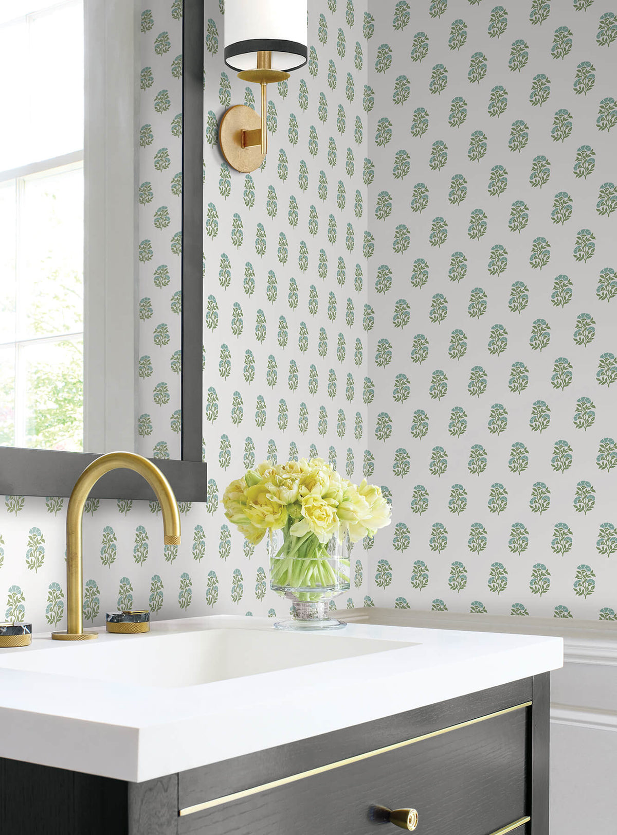Antonina Vella Jardin Sylvie Wallpaper Sample - Sky & Green
