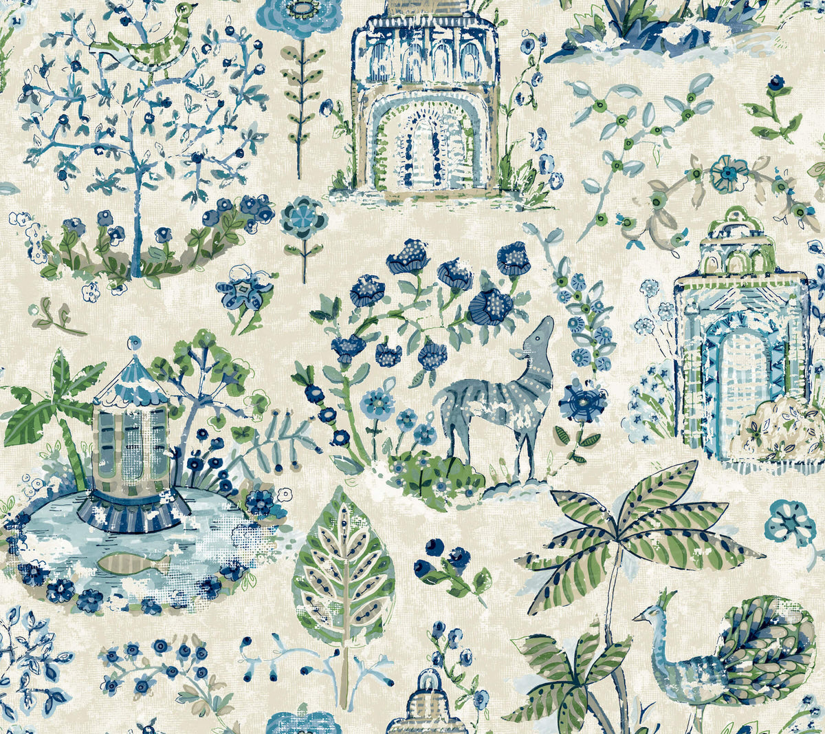 Antonina Vella Jardin Parc Wallpaper Sample - Blue & Green