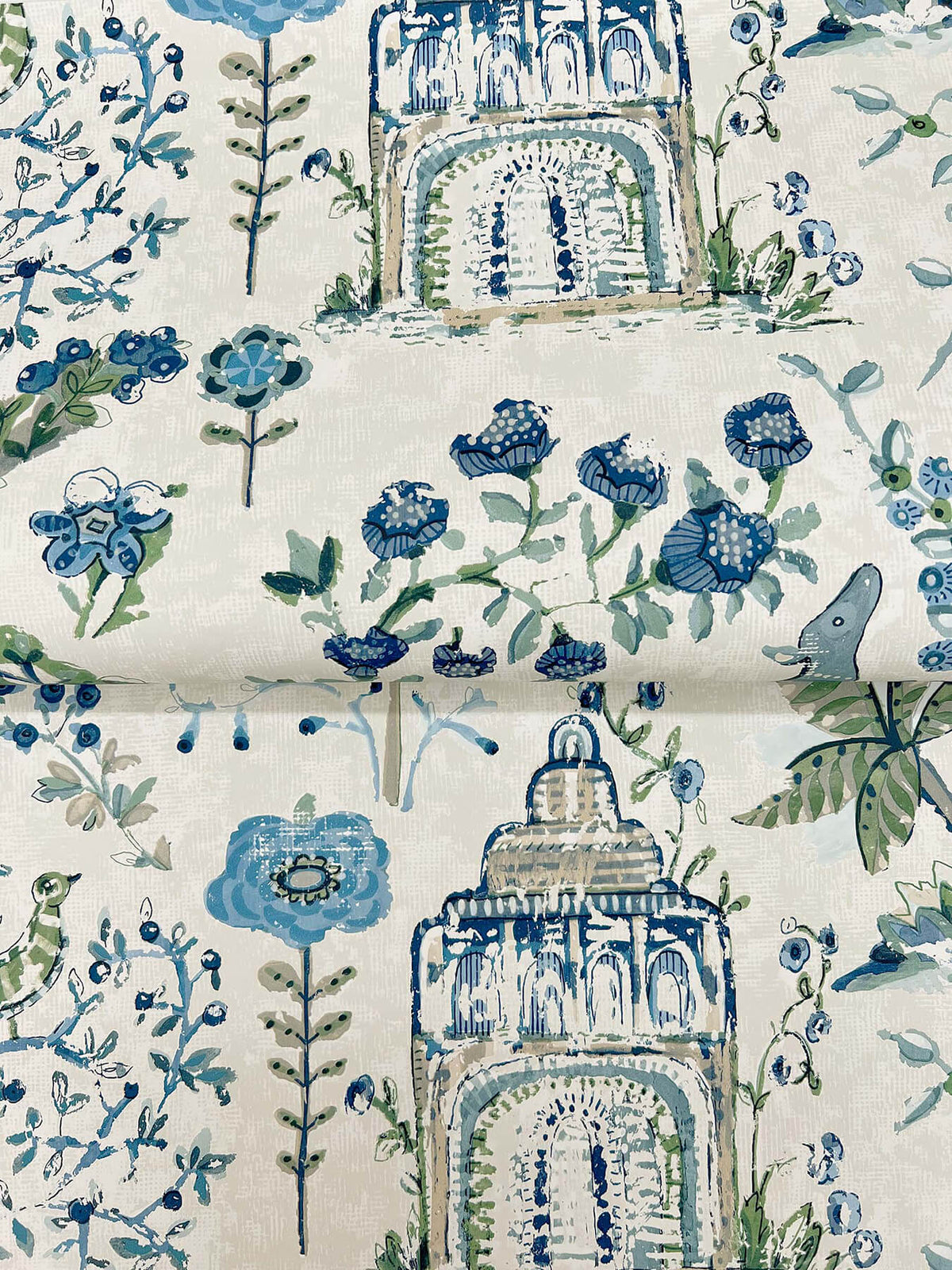 Antonina Vella Jardin Parc Wallpaper Sample - Blue & Green