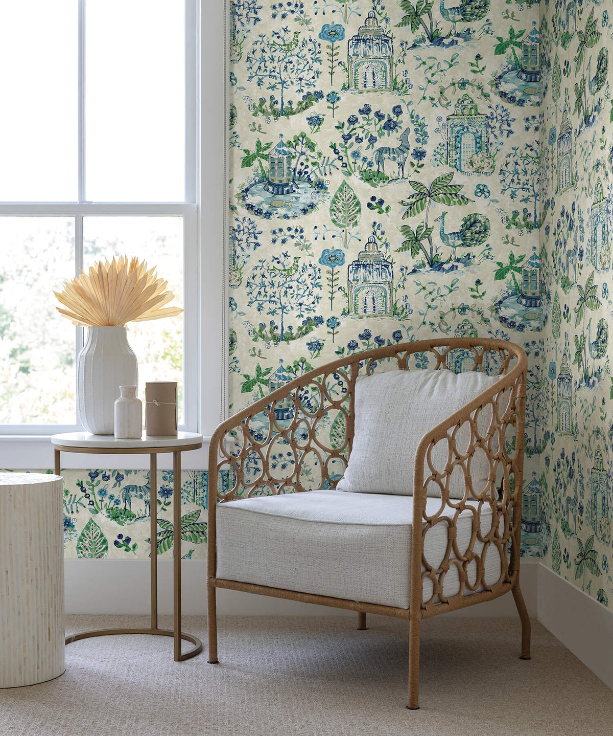 Antonina Vella Jardin Parc Wallpaper Sample - Blue & Green
