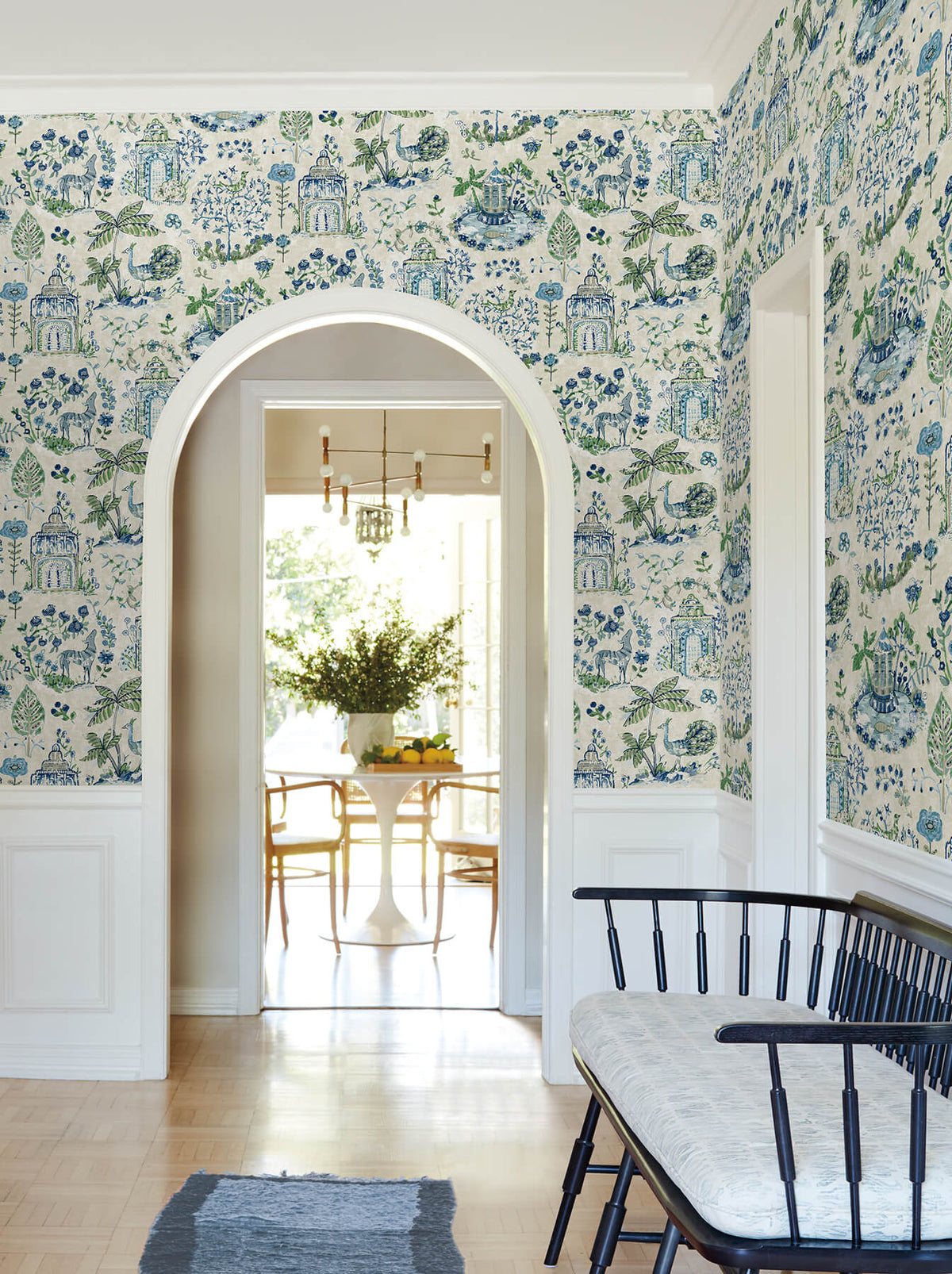 Antonina Vella Jardin Parc Wallpaper Sample - Blue & Green