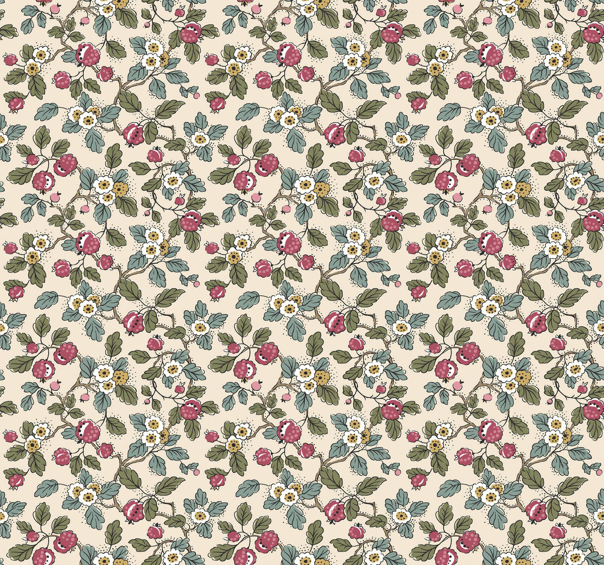Antonina Vella Jardin Framboise Wallpaper Sample - Mulberry & Evergreen