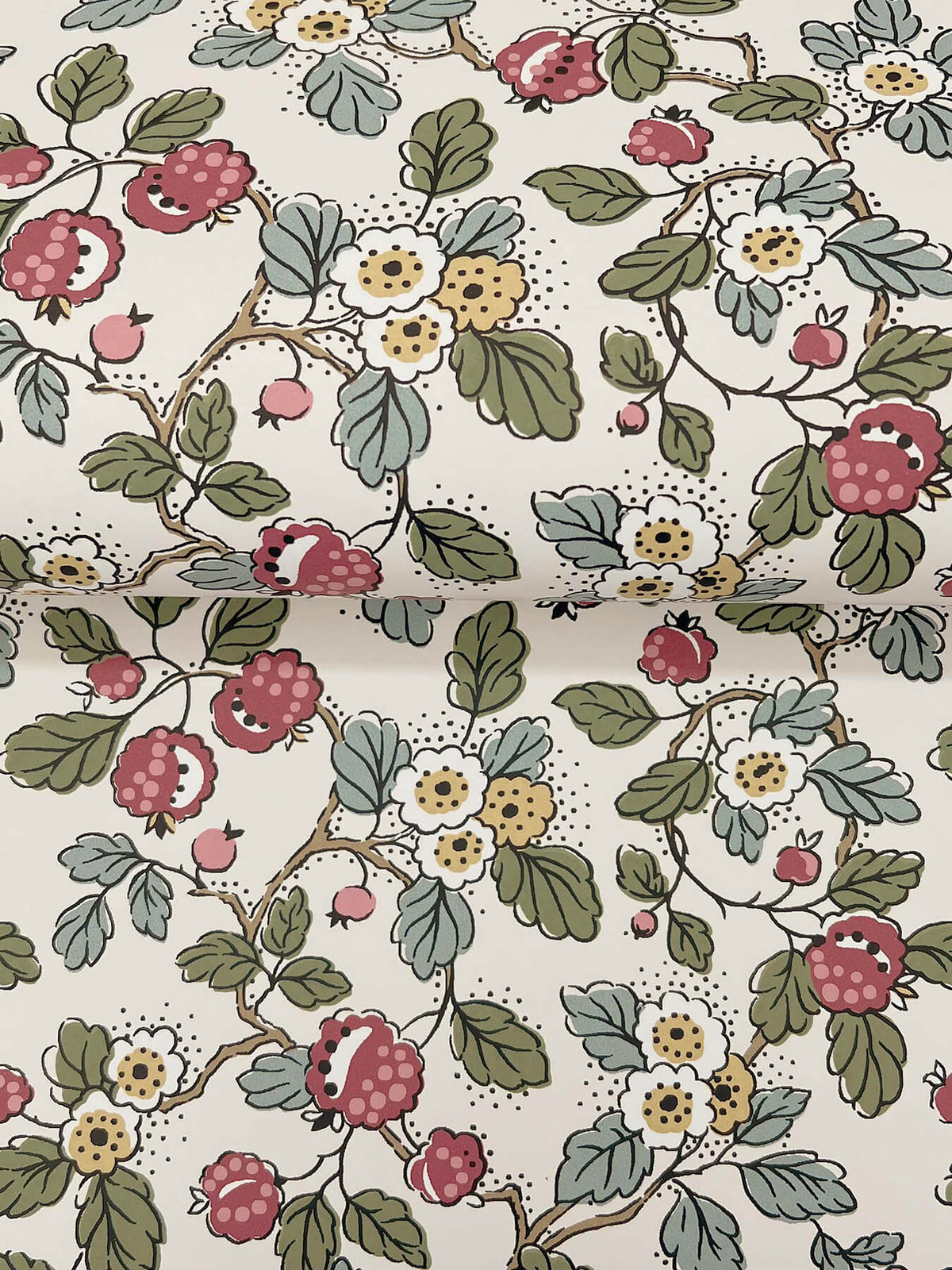 Antonina Vella Jardin Framboise Wallpaper Sample - Mulberry & Evergreen