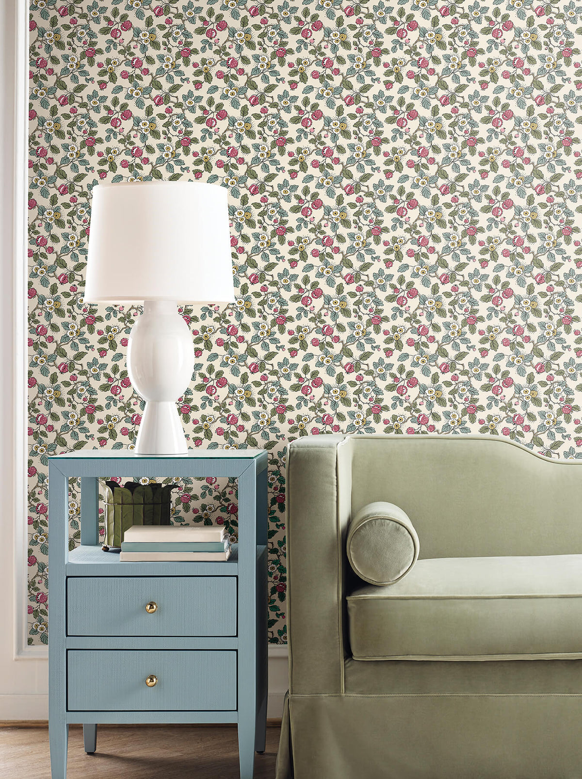 Antonina Vella Jardin Framboise Wallpaper Sample - Mulberry & Evergreen