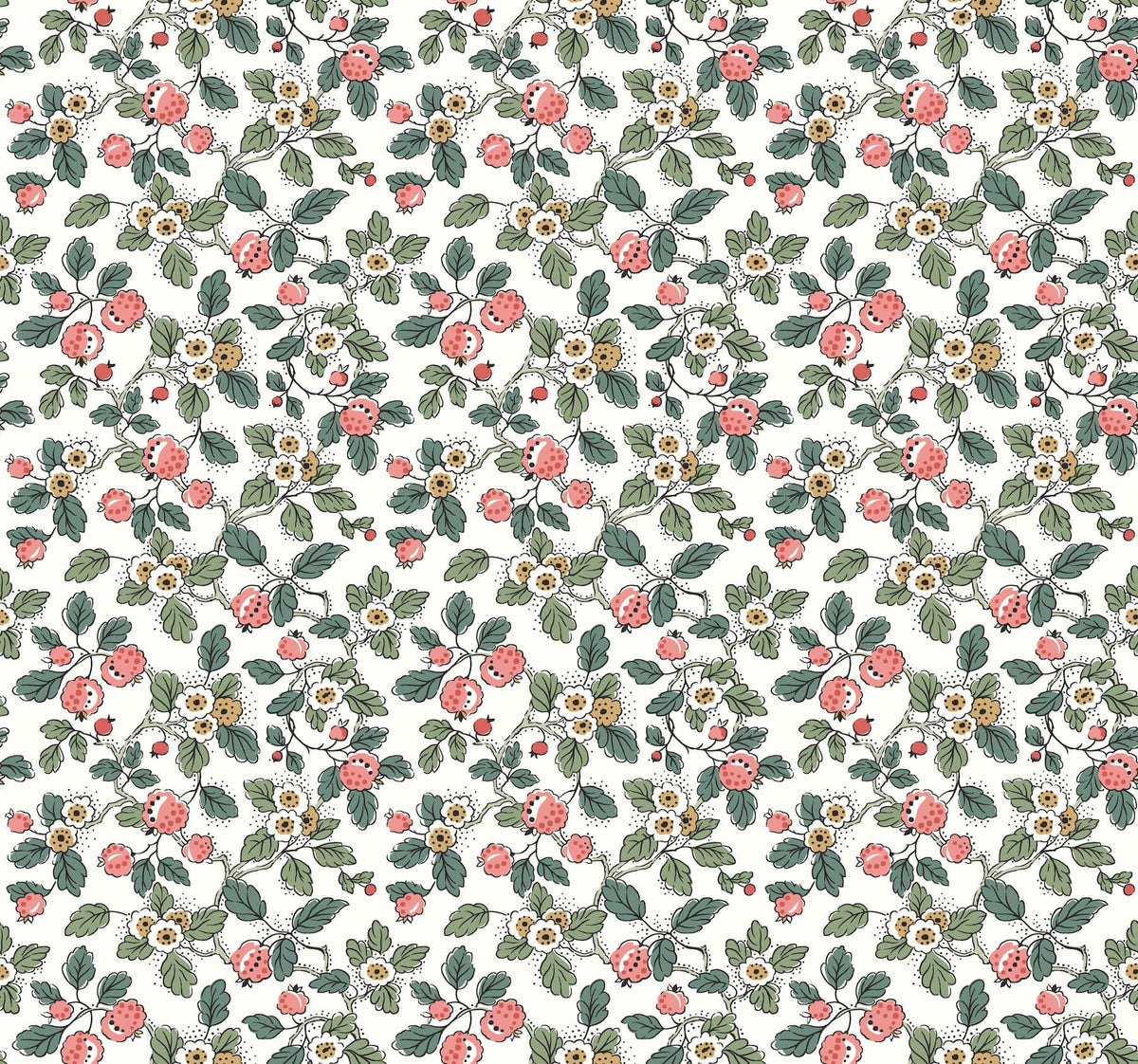 Antonina Vella Jardin Framboise Wallpaper Sample - Berry & Green