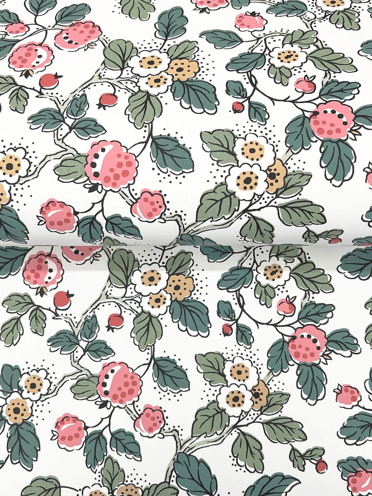 Antonina Vella Jardin Framboise Wallpaper Sample - Berry & Green