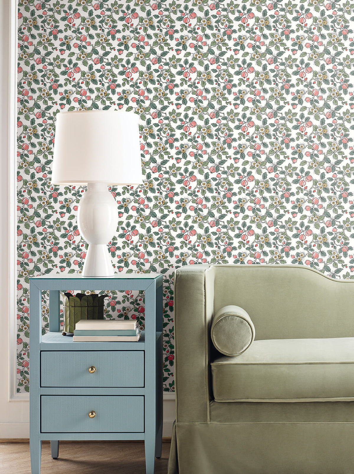 Antonina Vella Jardin Framboise Wallpaper Sample - Berry & Green