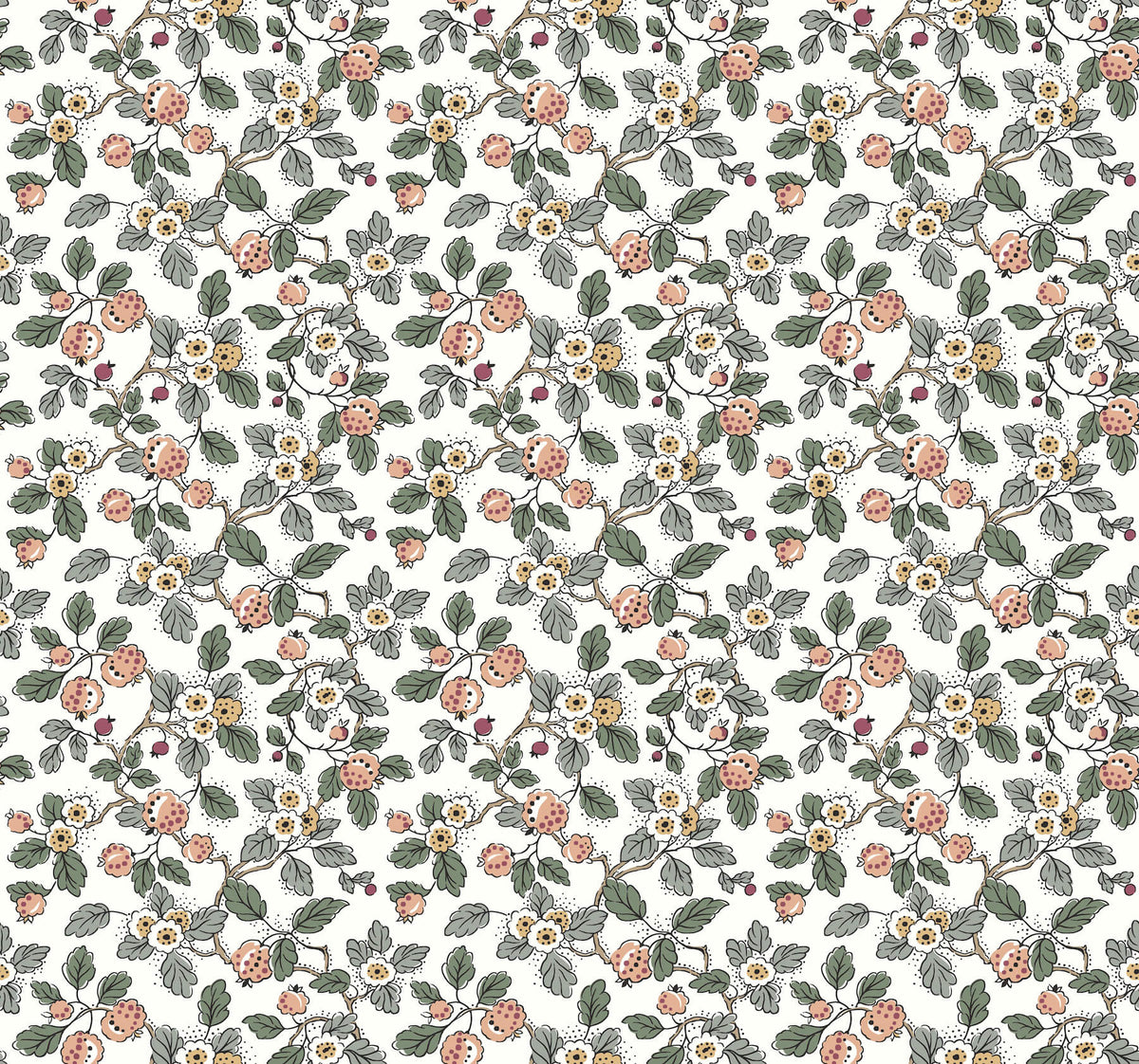 Antonina Vella Jardin Framboise Wallpaper Sample - Salmon & Eucalyptus