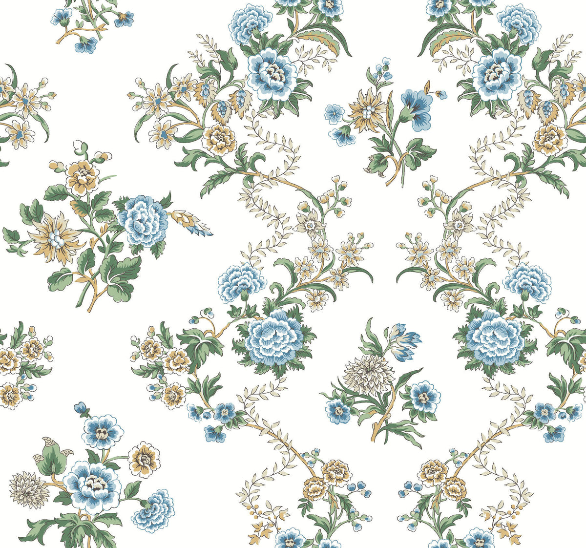 Antonina Vella Jardin Genevieve Wallpaper Sample - Blue & Green