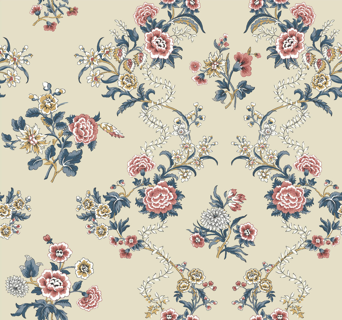 Antonina Vella Jardin Genevieve Wallpaper Sample - Red & Navy