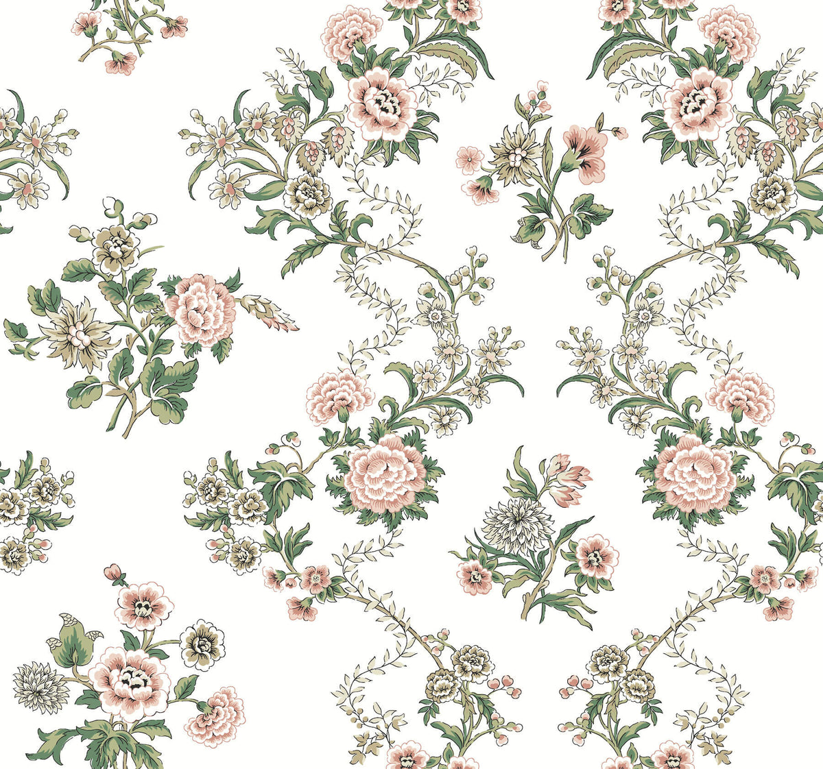 Antonina Vella Jardin Genevieve Wallpaper Sample - Pink & Green