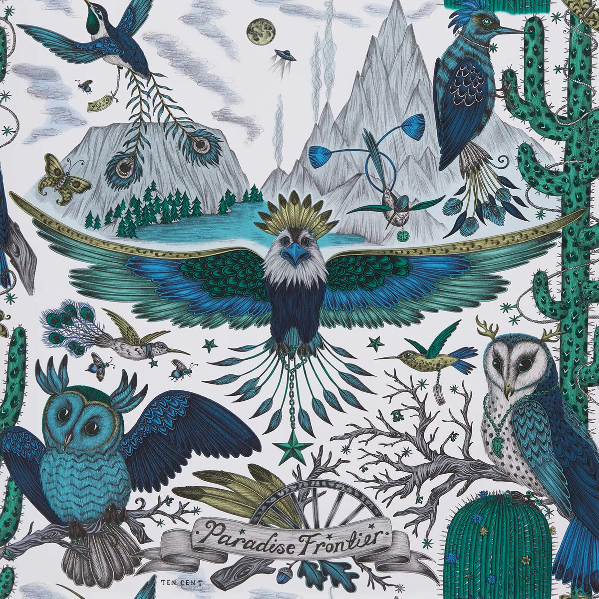 Emma J Shipley Wilderie Frontier Wallpaper - Blue