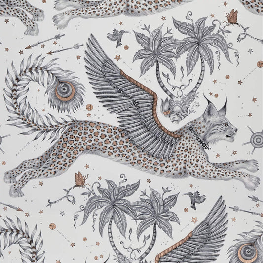 Clarke & Clarke Wilderie Lynx Wallpaper - Grey