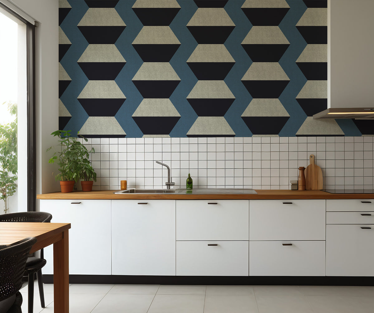 Mitchell Black Chroma Infinity Blocks Wallpaper Sample - Blue Horizon