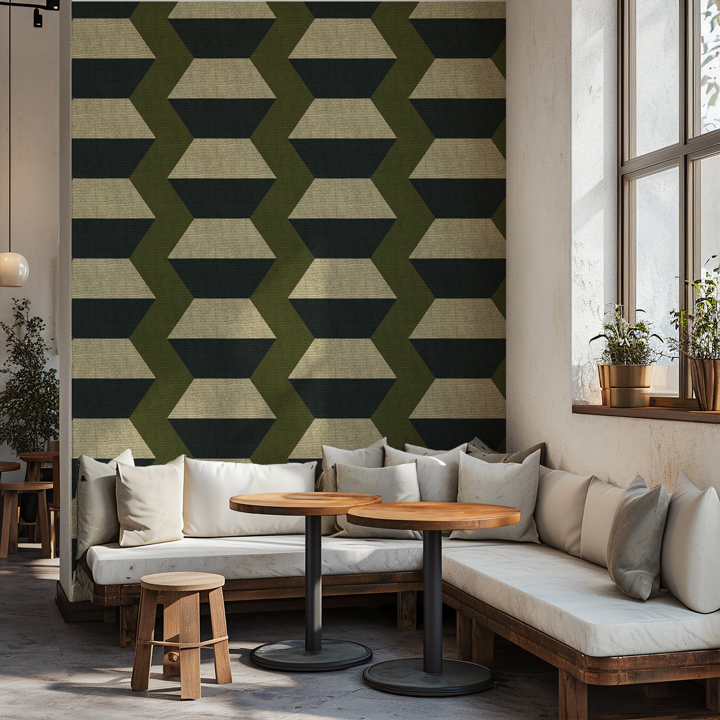Mitchell Black Chroma Infinity Blocks Wallpaper - Olive Taupe