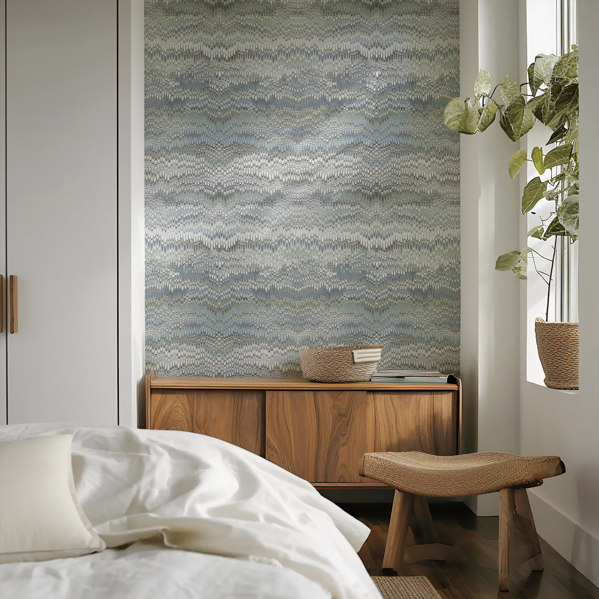 Mitchell Black Chroma Stonewashed Wallpaper - Ashen Blue