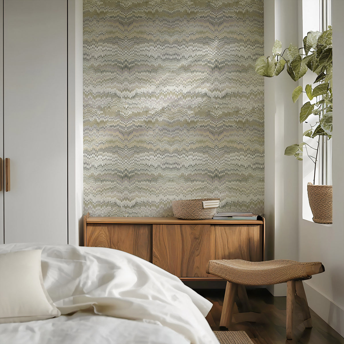 Mitchell Black Chroma Stonewashed Wallpaper Sample - Sage Taupe
