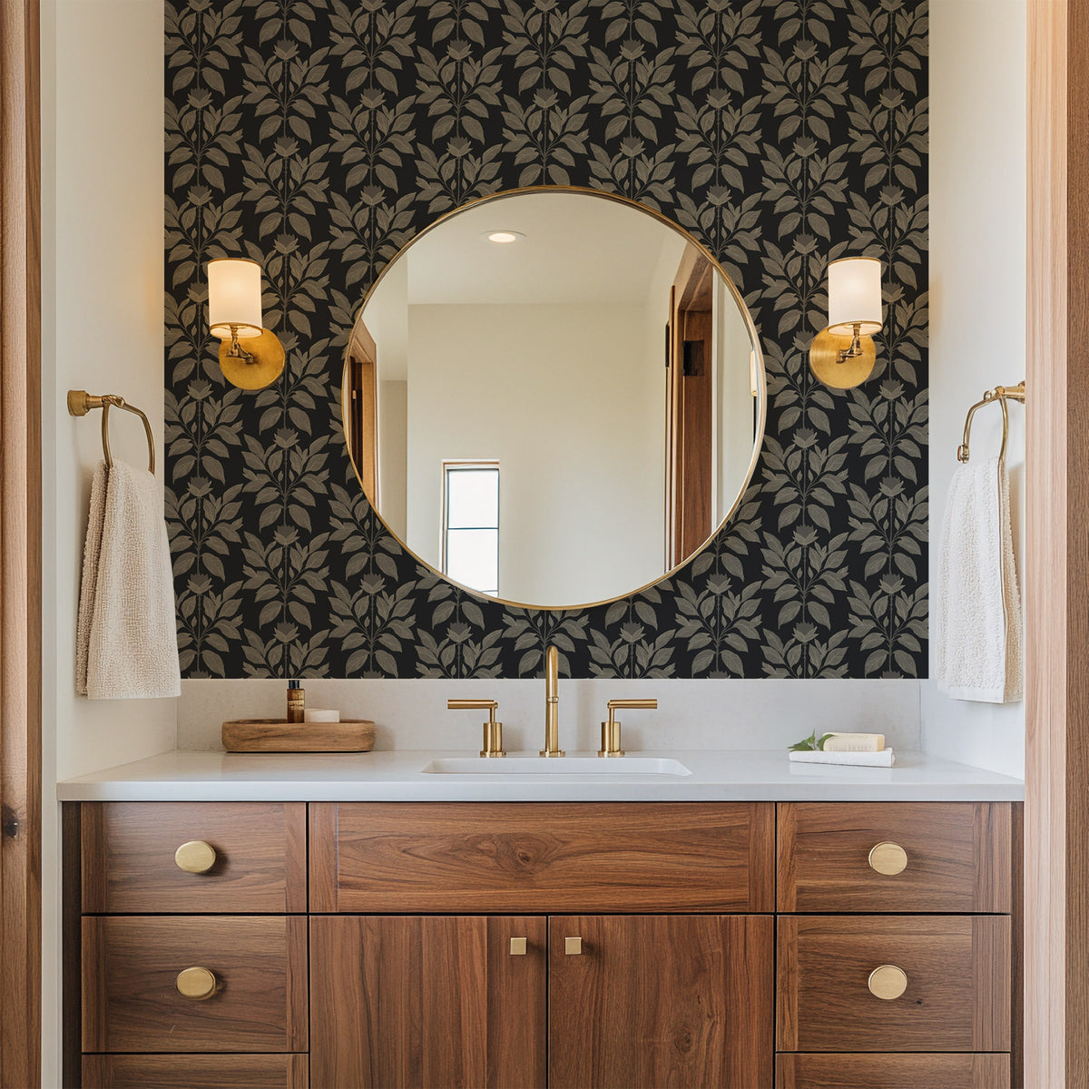 Mitchell Black Botanical Legacy Wayward Petal Wallpaper Sample - Chimney Black