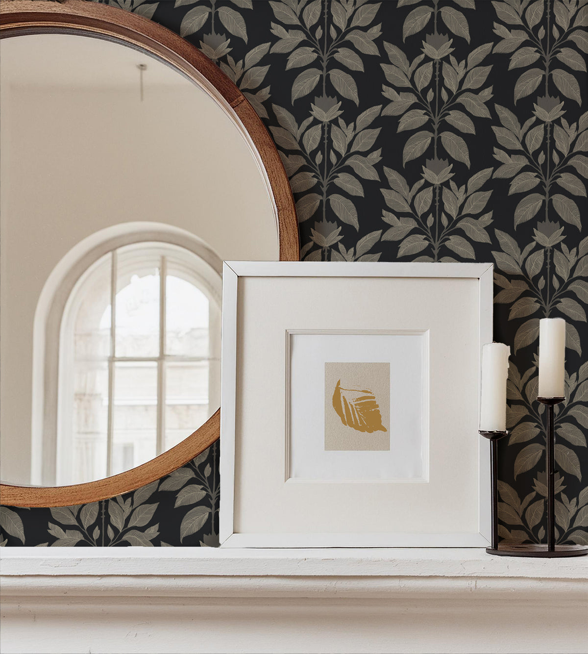 Mitchell Black Botanical Legacy Wayward Petal Wallpaper Sample - Chimney Black