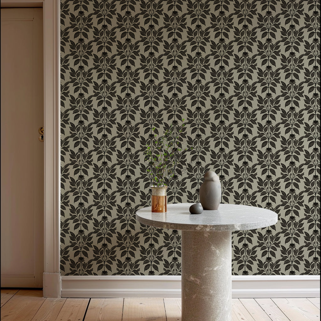 Mitchell Black Botanical Legacy Wayward Petal Wallpaper Sample - Driftwood Taupe