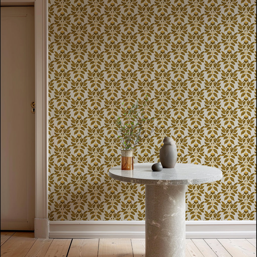 Mitchell Black Botanical Legacy Wayward Petal Wallpaper Sample - Saffron