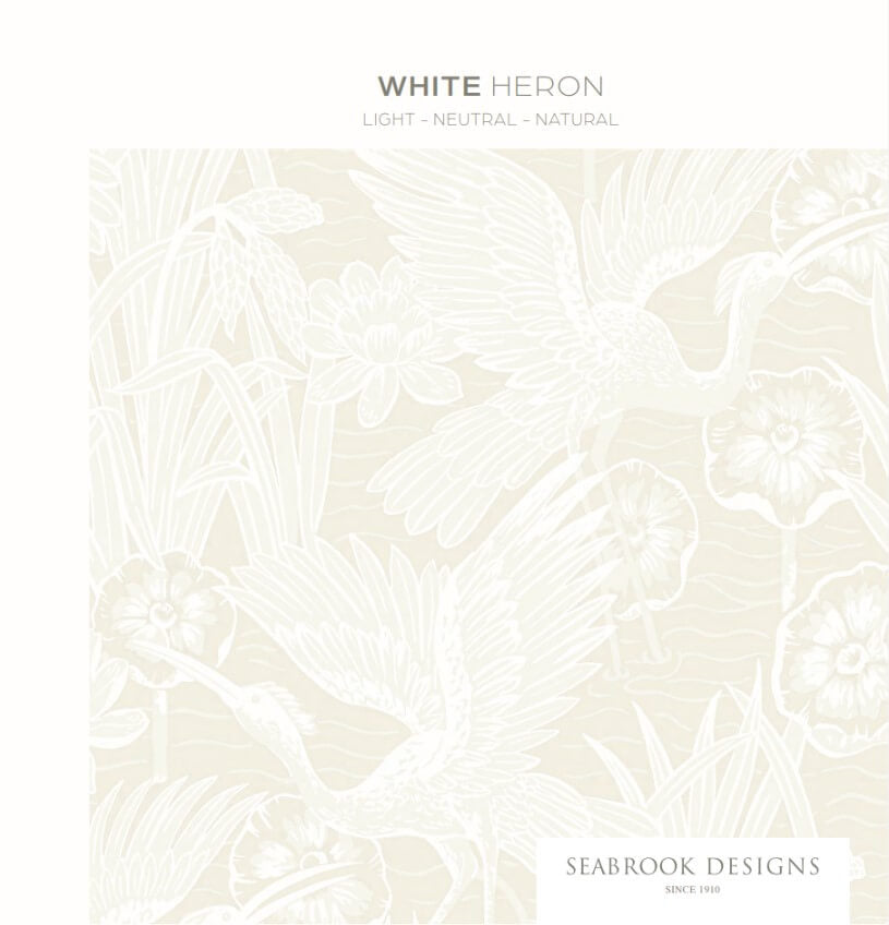 Seabrook White Heron Water Lilies Wallpaper - Antique Pearl
