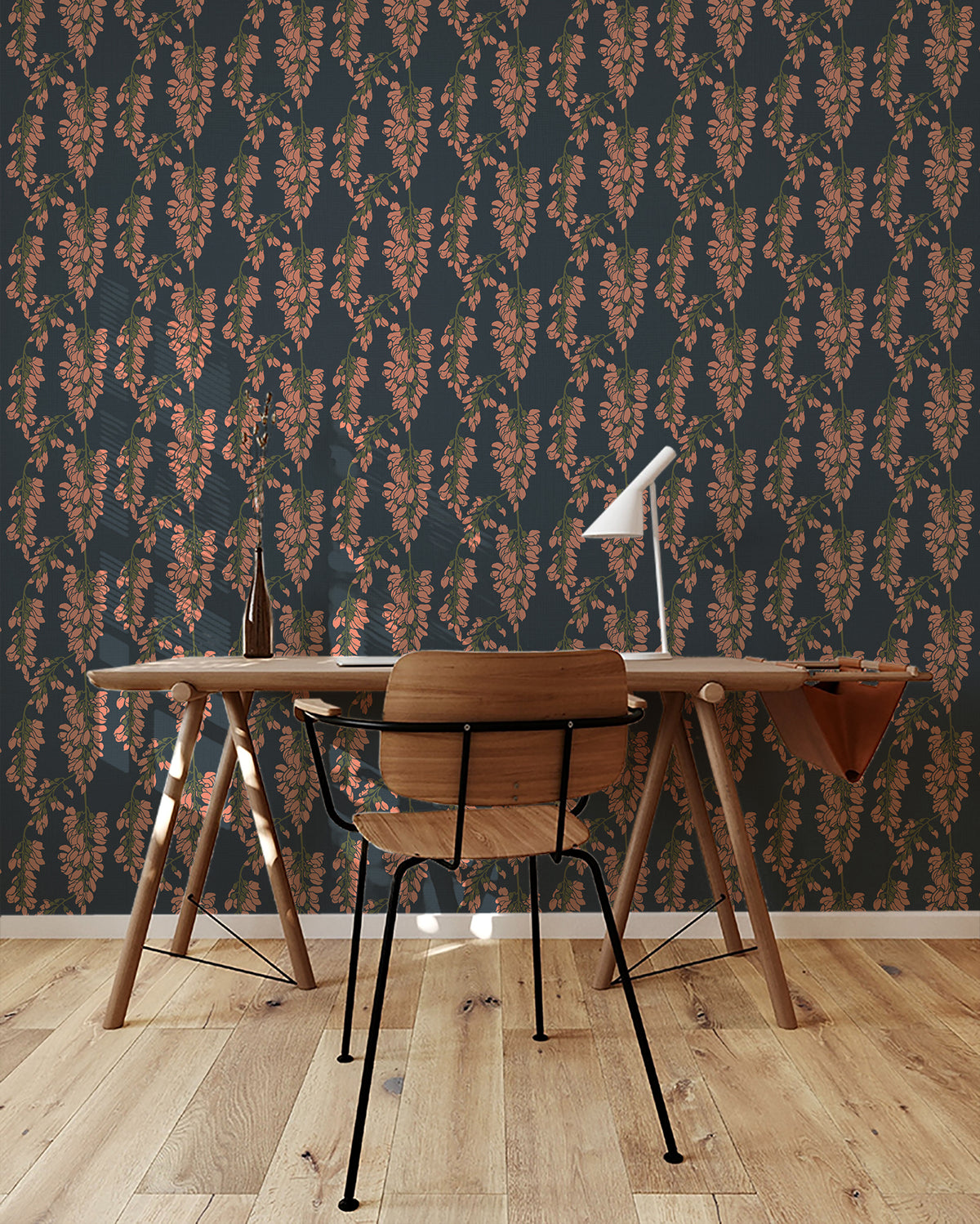 Mitchell Black Nomad Wisteria Floral Wallpaper Sample - Blue
