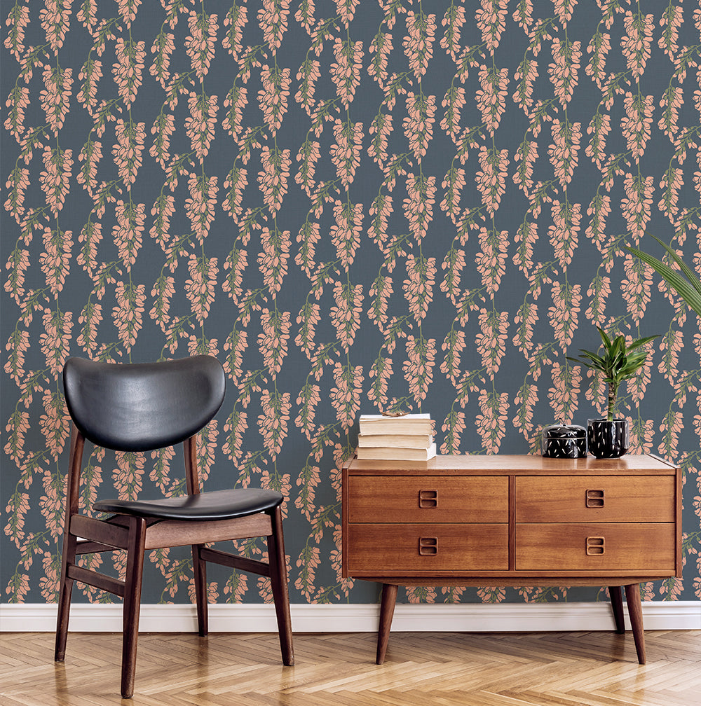 Mitchell Black Nomad Wisteria Floral Wallpaper - Blue
