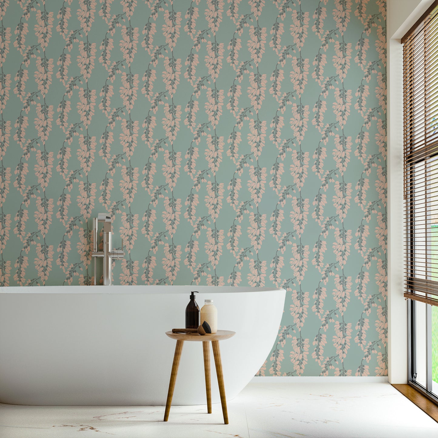 Mitchell Black Nomad Wisteria Floral Wallpaper - Light Blue