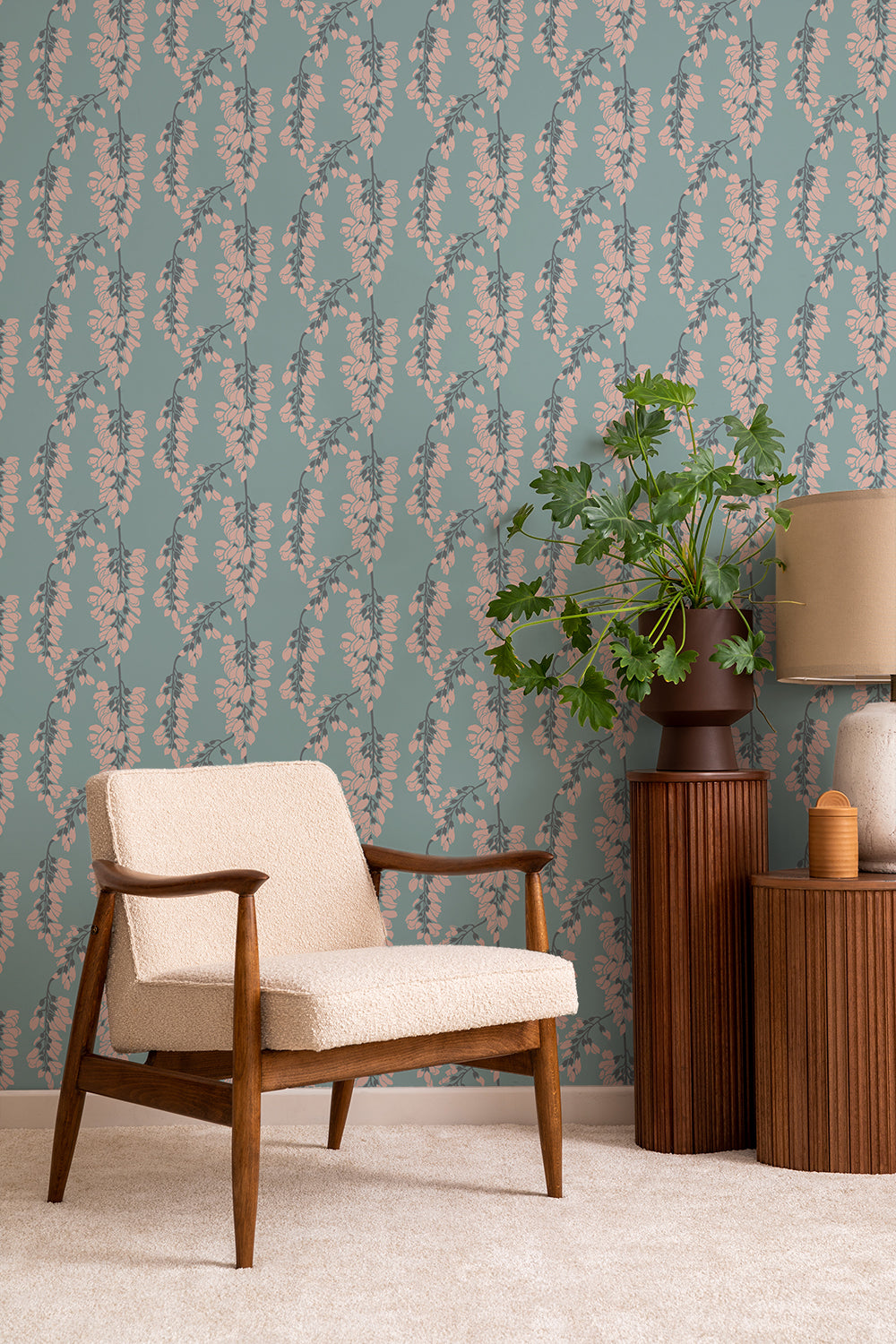 Mitchell Black Nomad Wisteria Floral Wallpaper Sample - Light Blue
