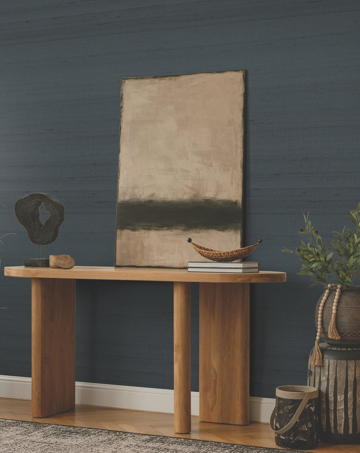 Ronald Redding Tea Garden Saori Silk Wallpaper - Navy