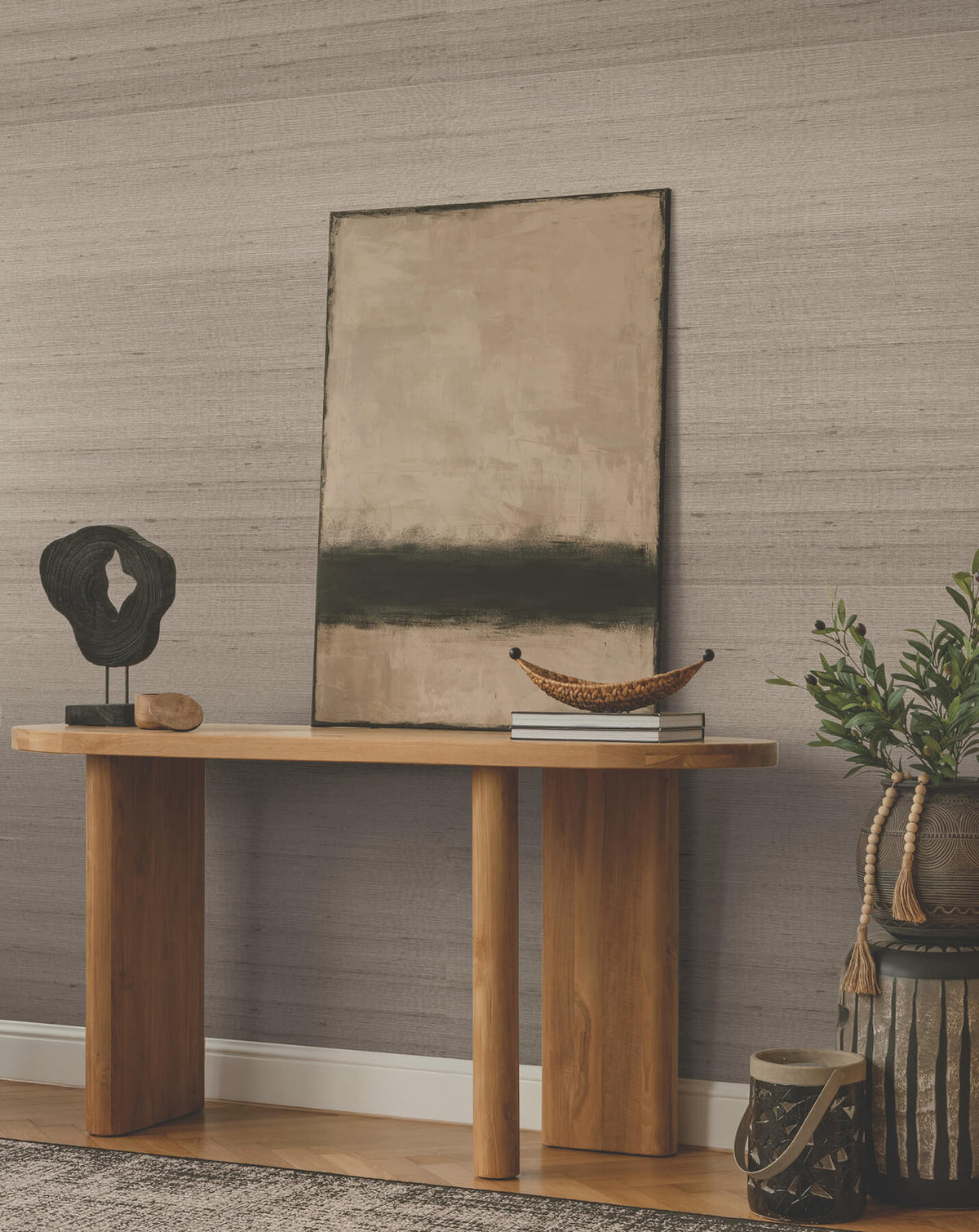 Ronald Redding Tea Garden Saori Silk Wallpaper Sample - Taupe