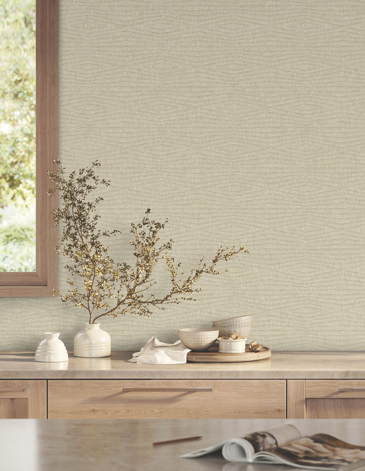 Ronald Redding Tea Garden Daystone Wallpaper Sample - Beige