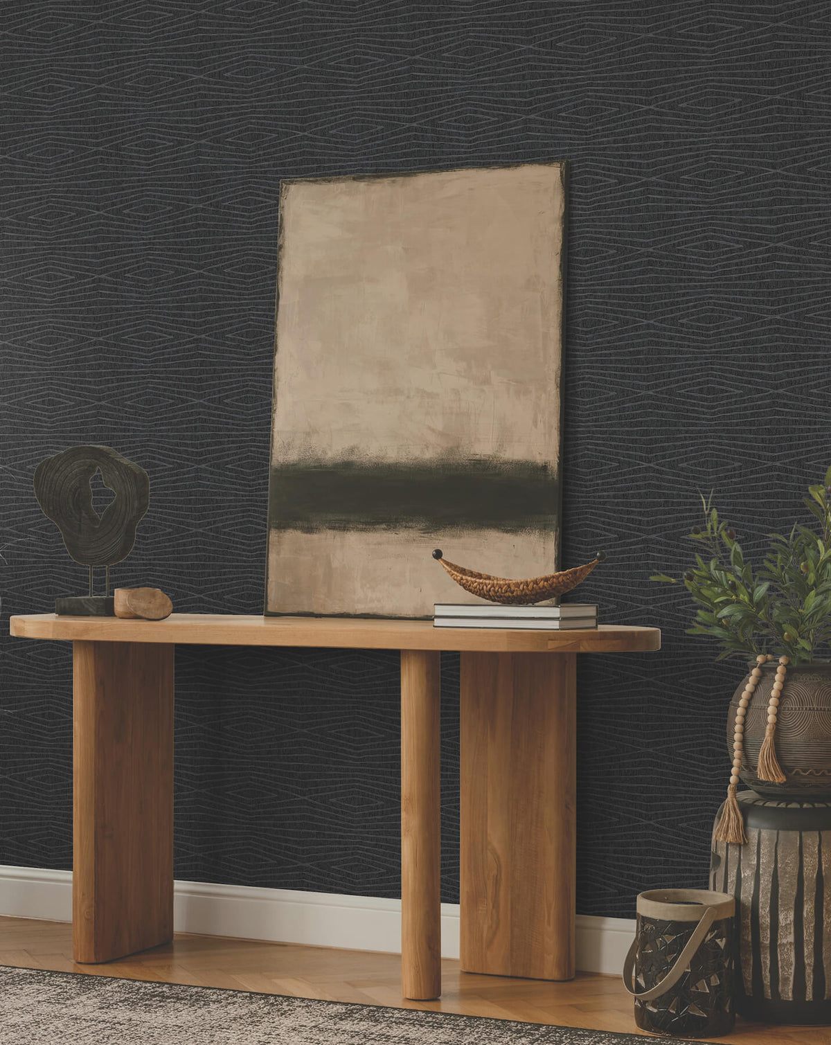Ronald Redding Tea Garden Daystone Wallpaper Sample - Black