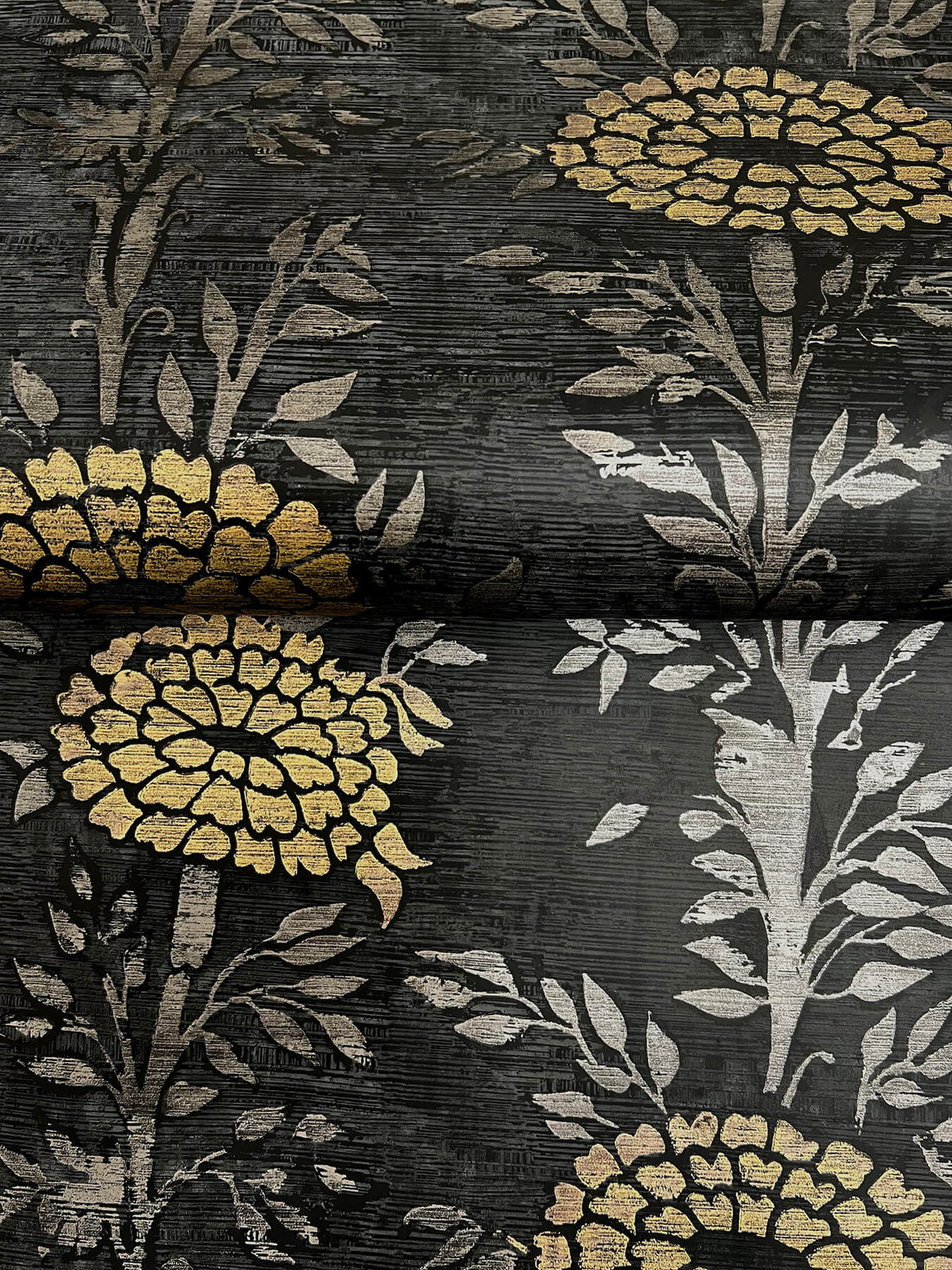 Ronald Redding Tea Garden French Marigold Wallpaper - Black & Gold