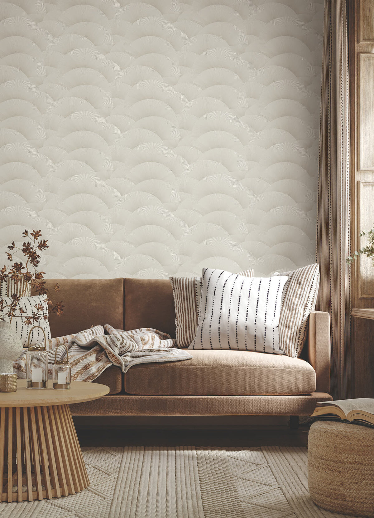 Ronald Redding Tea Garden Morning Shell Wallpaper - Taupe & Gold