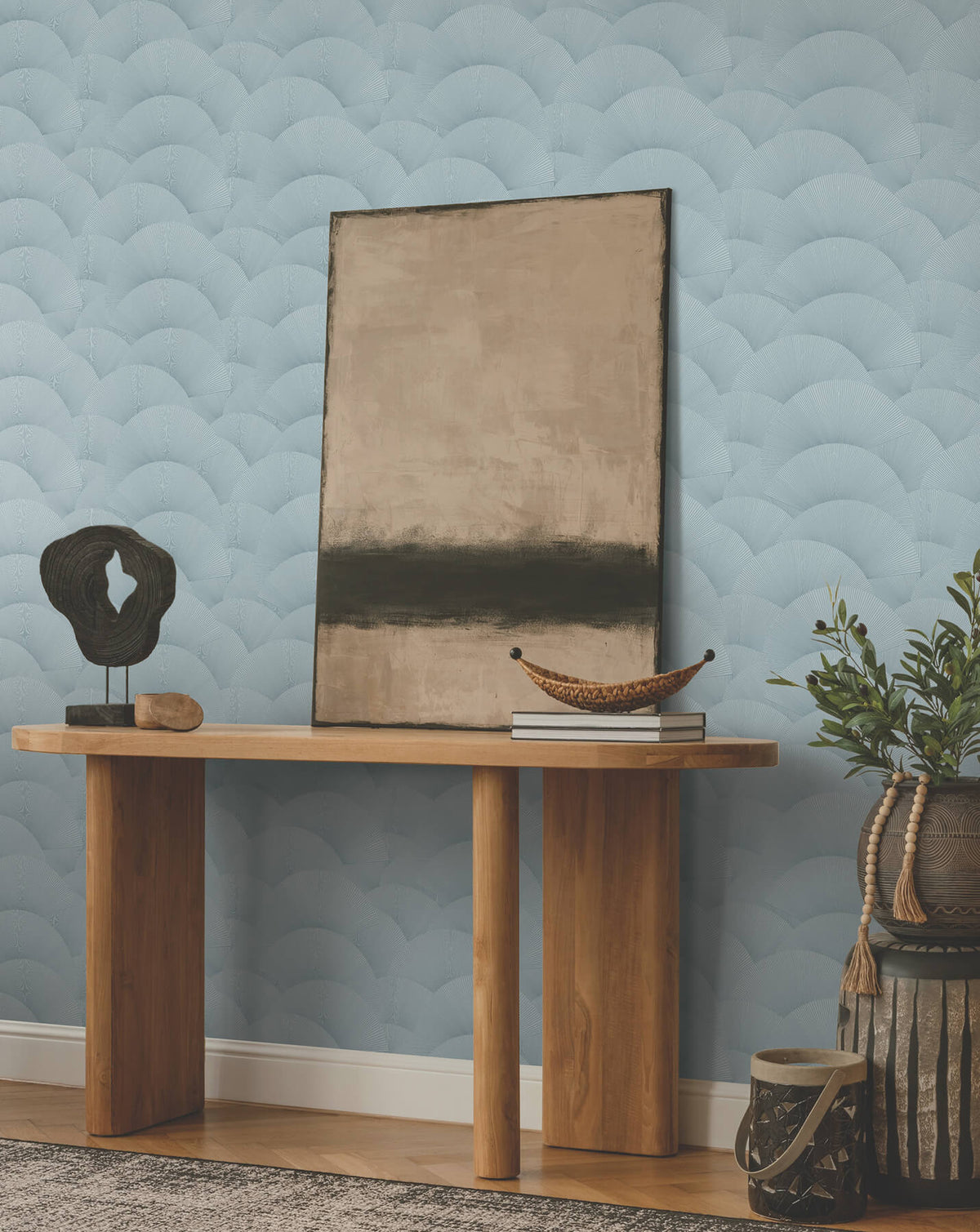 Ronald Redding Tea Garden Morning Shell Wallpaper Sample - Blue