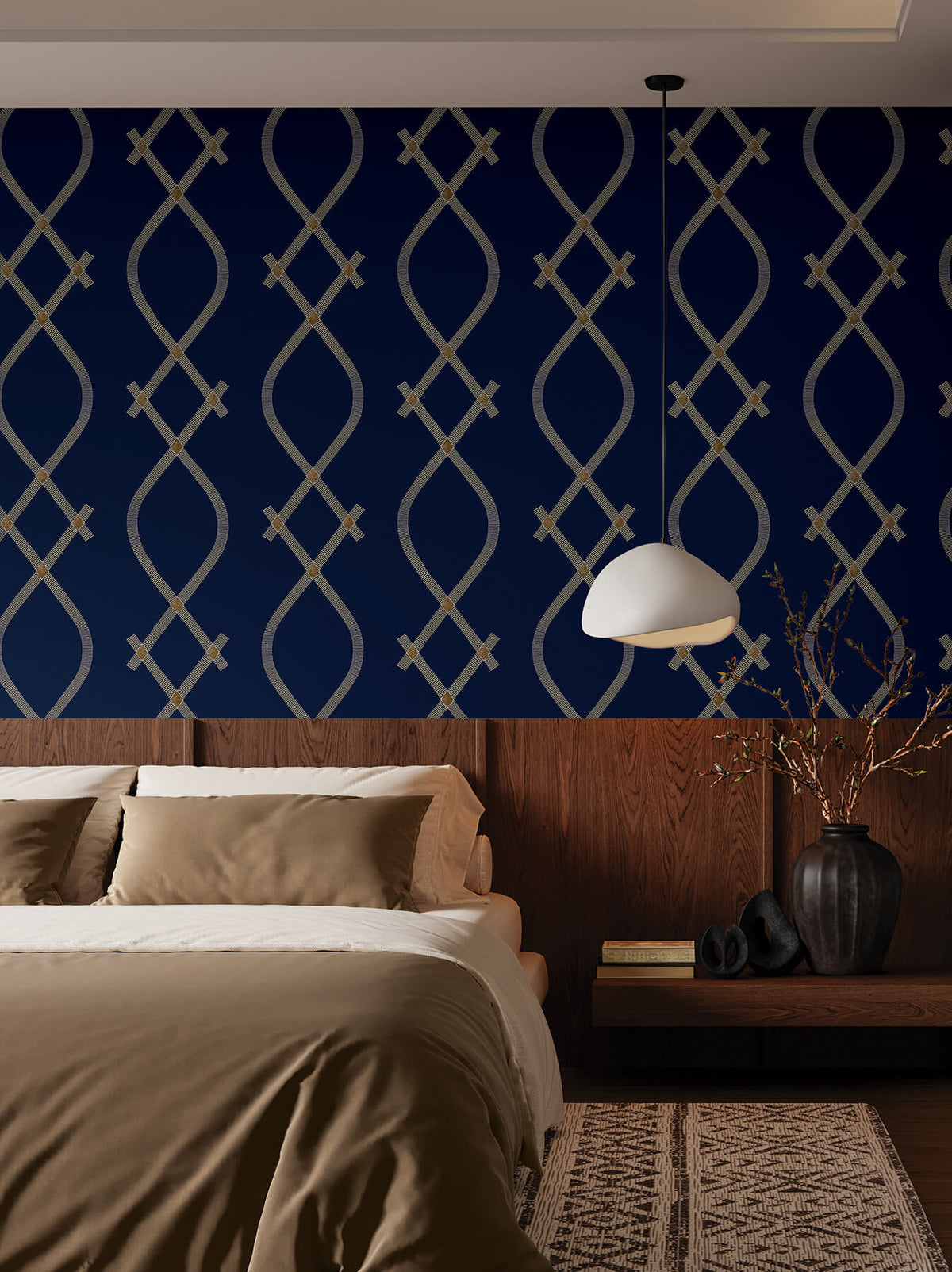 Ronald Redding Tea Garden Ellena Wallpaper - Navy