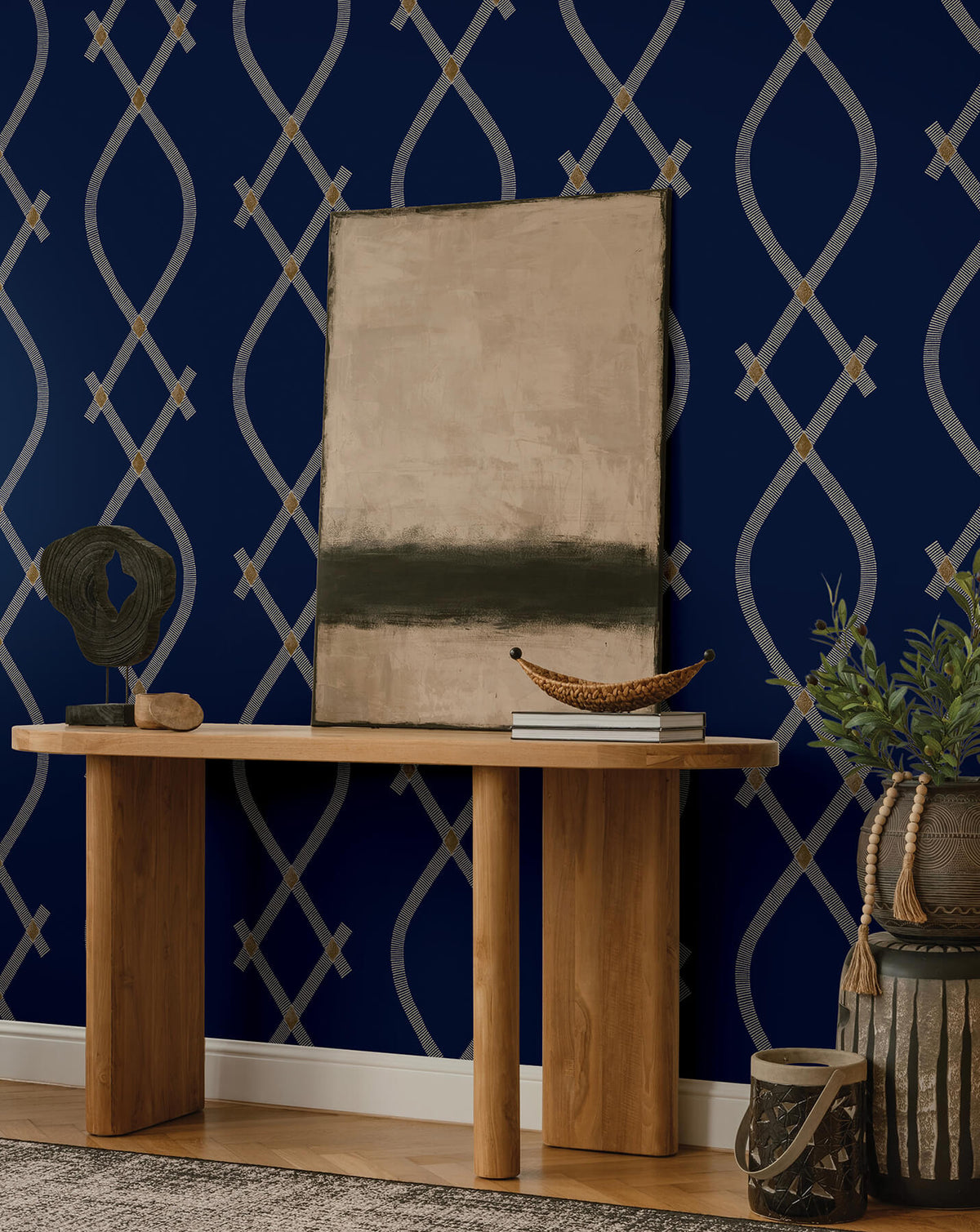 Ronald Redding Tea Garden Ellena Wallpaper - Navy