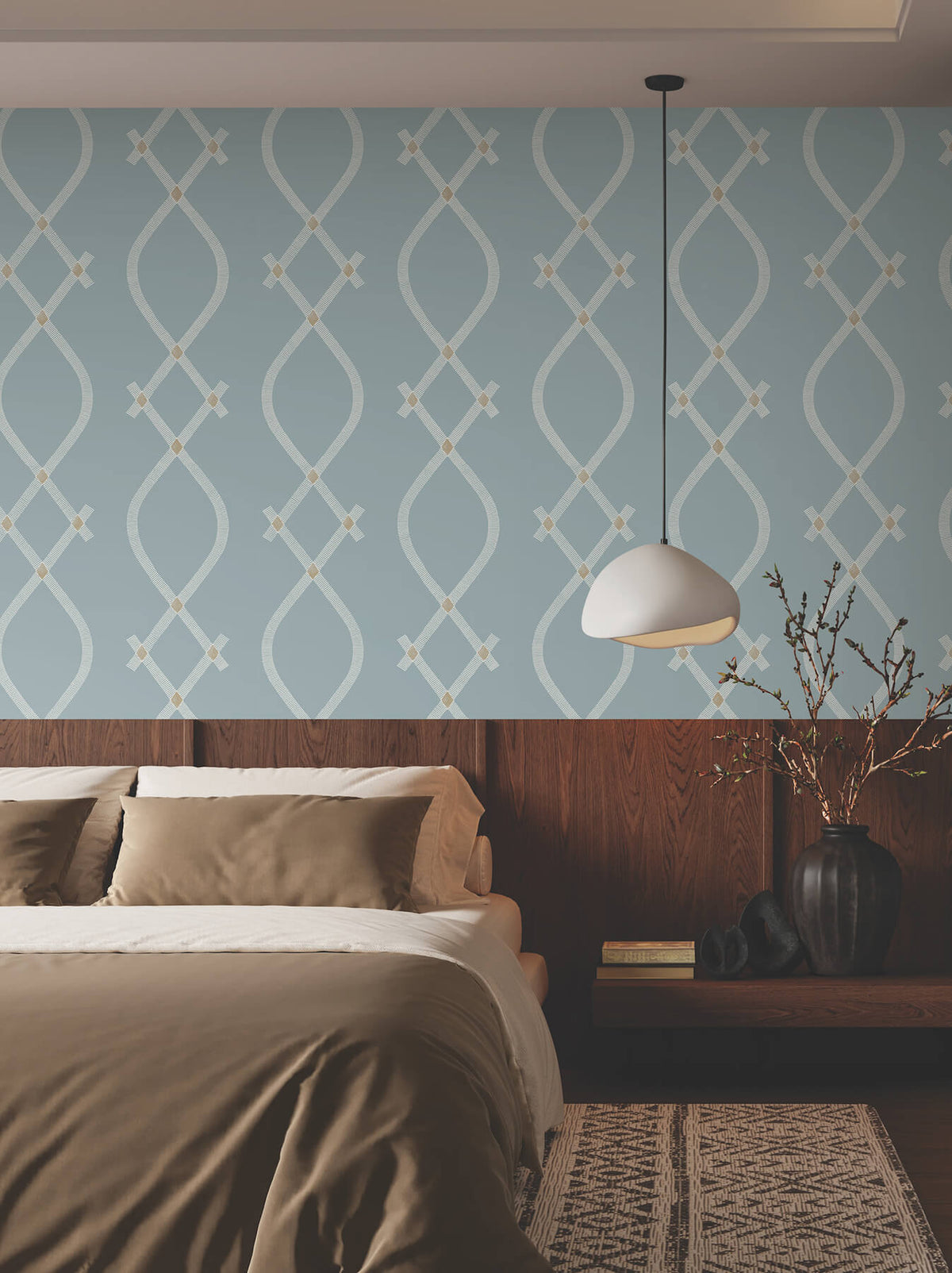 Ronald Redding Tea Garden Ellena Wallpaper Sample - Blue