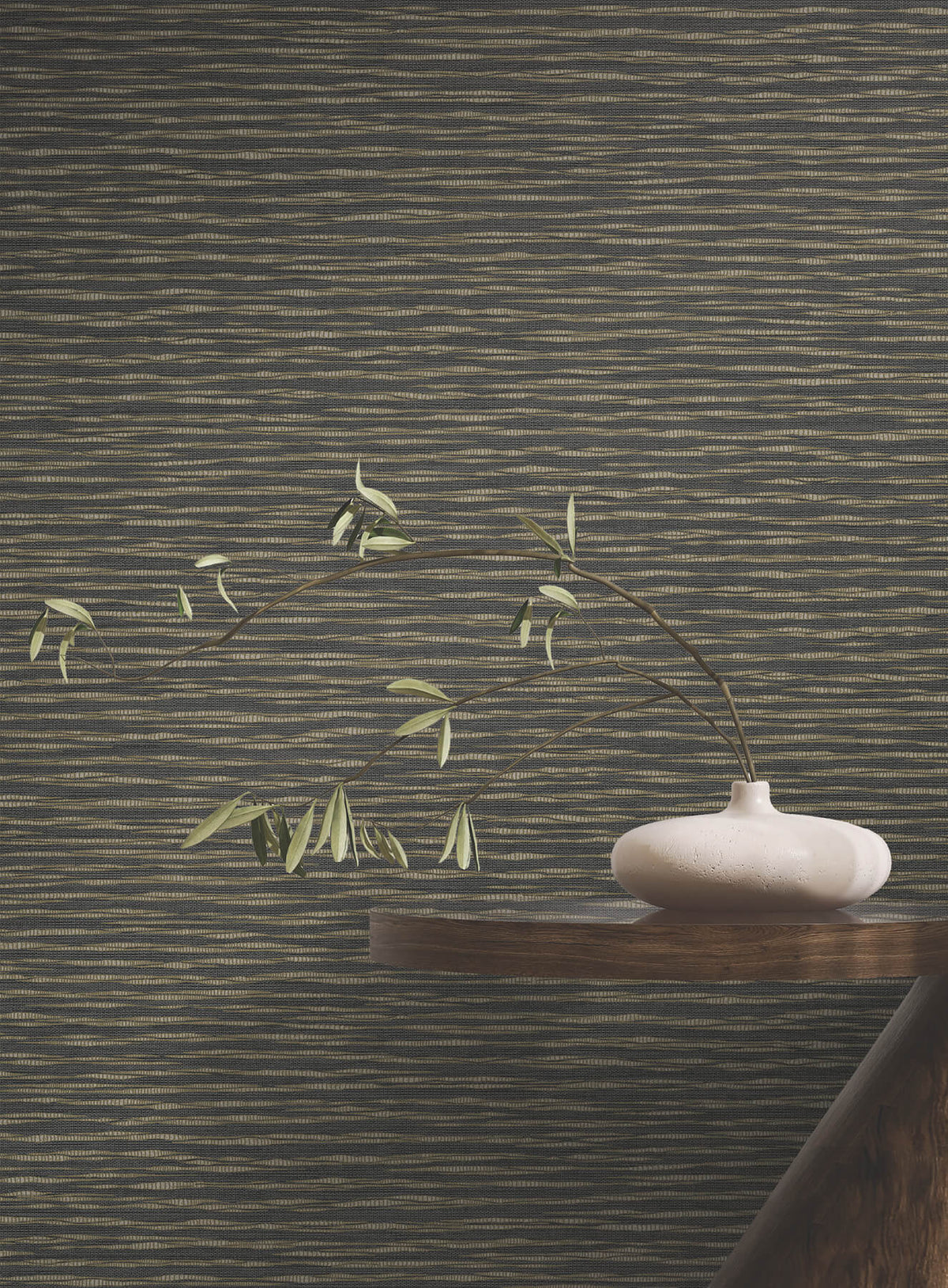 Ronald Redding Tea Garden Lotus Weave Wallpaper - Charcoal